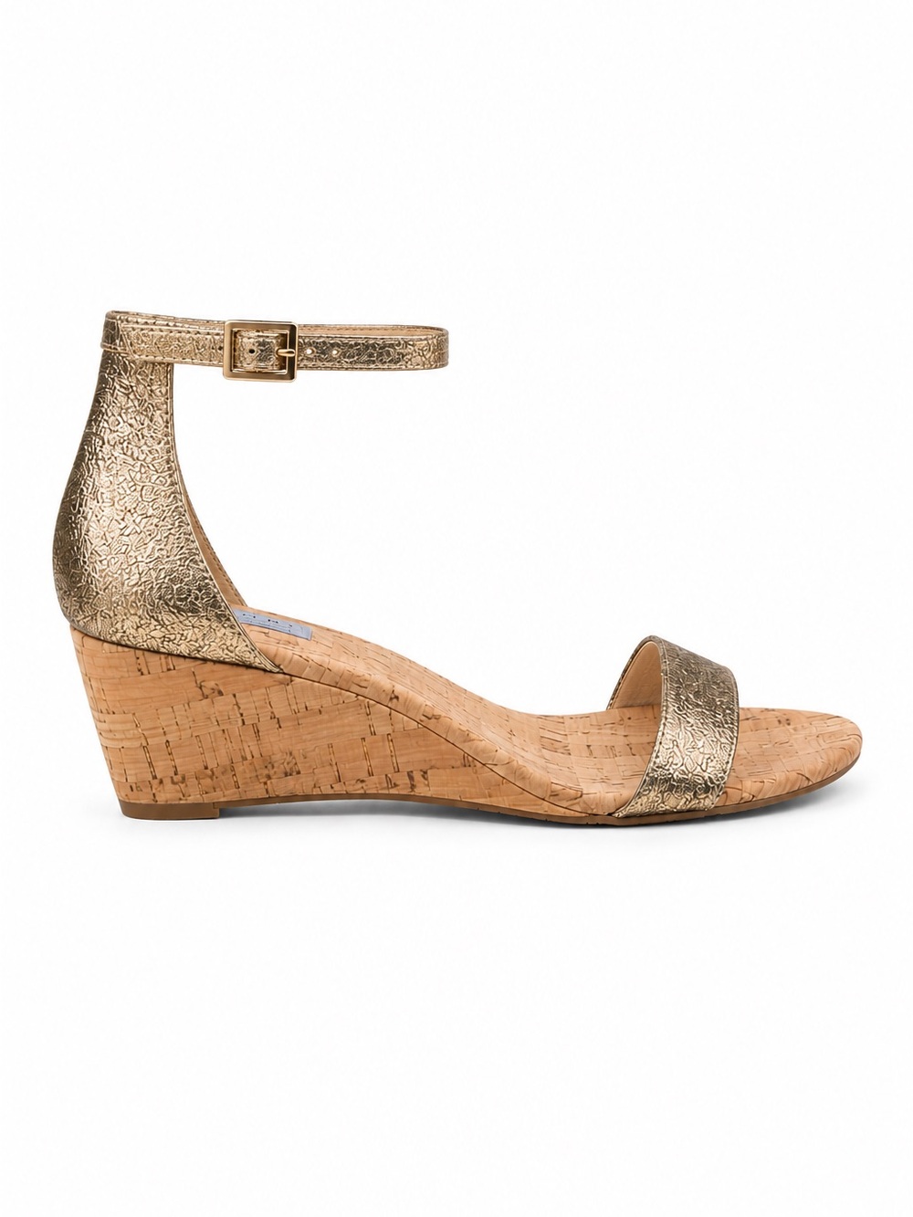 Priori Metallic Gold Cork Wedge Ankle Strap Sandals Size 9.5